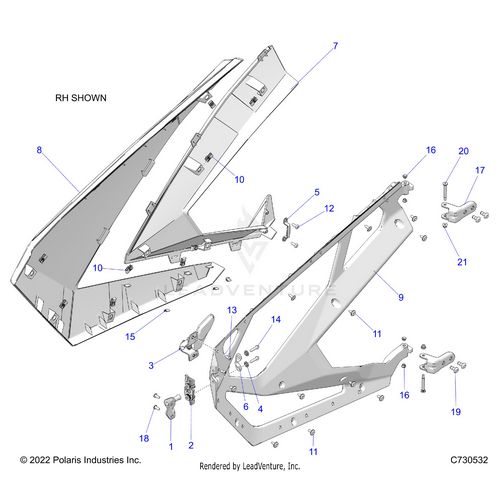 An Image of a Genuine Polaris Parts Schematic Diagram showing the schematic - BODY: DOORS - 2023 POLARIS RZR TURBO R SPORT