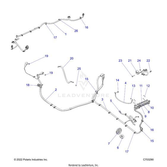 An Image of a Genuine Polaris Parts Schematic Diagram showing the schematic - ELECTRICAL: WIRE HARNESS PERIPHERAL - 2024 POLARIS RZR PRO R 4 PREMIUM