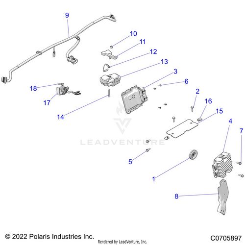 An Image of a Genuine Polaris Parts Schematic Diagram showing the schematic - ELECTRICAL: HARNESS COMPONENTS AND RELATED - 2022 POLARIS RZR 900 TRAIL ULTIMATE