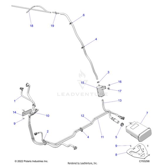 An Image of a Genuine Polaris Parts Schematic Diagram showing the schematic - FUEL: SYSTEM FUEL LINES EVAP - 2023 POLARIS RZR PRO R SPORT/PREMIUM