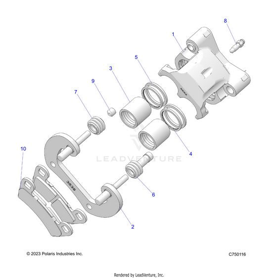 An Image of a Genuine Polaris Parts Schematic Diagram showing the schematic - BRAKES: REAR CALIPER - 2026 POLARIS RZR XP 4 1000 ULTIMATE
