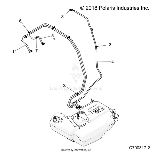 An Image of a Genuine Polaris Parts Schematic Diagram showing the schematic - BODY: FUEL LINES STD. - 2020 POLARIS RZR TURBO S 4