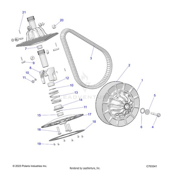 An Image of a Genuine Polaris Parts Schematic Diagram showing the schematic - DRIVE TRAIN: SECONDARY CLUTCH - 2024 POLARIS RZR XP 4 1000 ULTIMATE