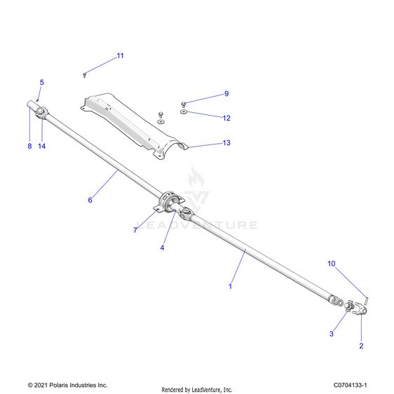 An Image of a Genuine Polaris Parts Schematic Diagram showing the schematic - DRIVE TRAIN: PROP SHAFT - 2023 POLARIS RZR XP 4 1000 PREMIUM