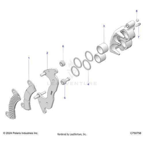 An Image of a Genuine Polaris Parts Schematic Diagram showing the schematic - BRAKES: CALIPER FRONT - 2025 POLARIS RZR PRO XP 4 ULTIMATE