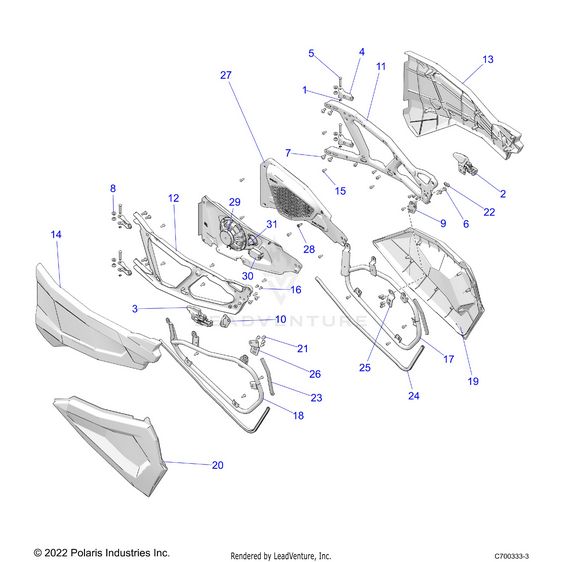 An Image of a Genuine Polaris Parts Schematic Diagram showing the schematic - BODY: DOORS FRONT RIDE COMMAND - 2022 POLARIS RZR XP 4 1000 PREMIUM