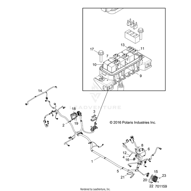 An Image of a Genuine Polaris Parts Schematic Diagram showing the schematic - ELECTRICAL: WIRE HARNESS - 2018 POLARIS RZR 4 900
