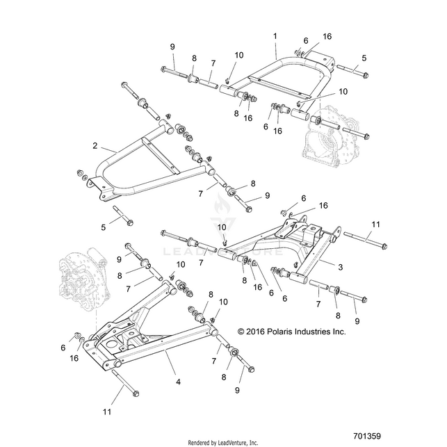 An Image of a Genuine Polaris Parts Schematic Diagram showing the schematic - SUSPENSION: REAR CONTROL ARMS - 2017 POLARIS RZR 570 S