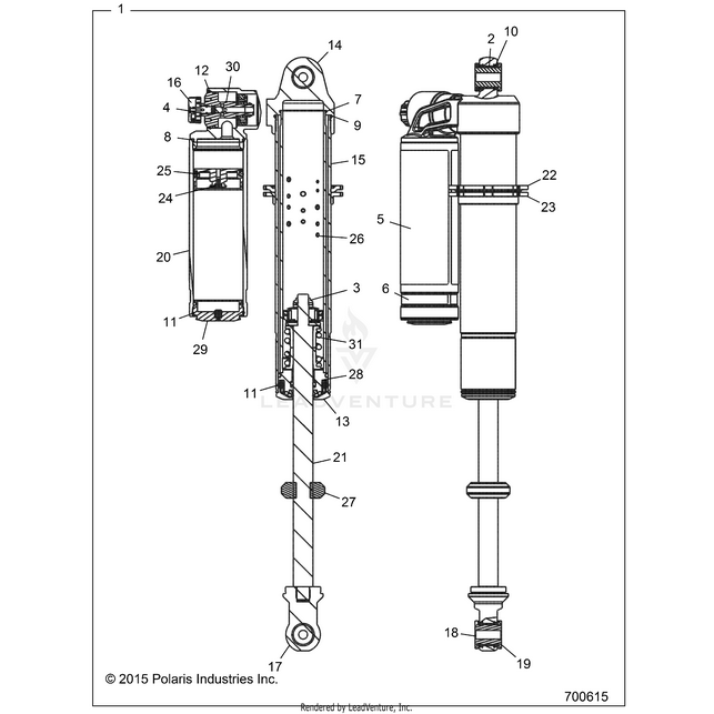 An Image of a Genuine Polaris Parts Schematic Diagram showing the schematic - SUSPENSION: FRONT SHOCK - 2017 POLARIS RZR XP 4 TURBO