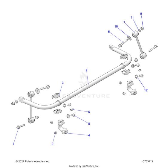 An Image of a Genuine Polaris Parts Schematic Diagram showing the schematic - SUSPENSION: STABILIZER BAR REAR - 2024 POLARIS RZR XP 1000 SPORT