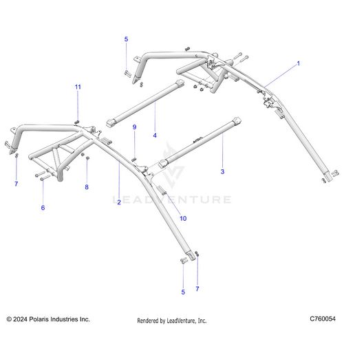 An Image of a Genuine Polaris Parts Schematic Diagram showing the schematic - CHASSIS: CAB FRAME - 2025 POLARIS RZR PRO XP SPORT