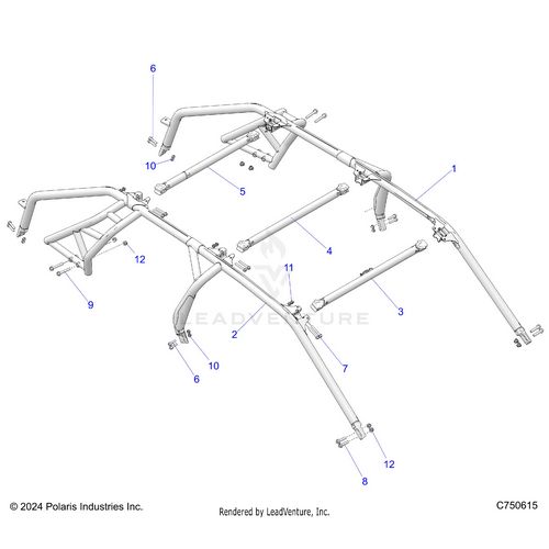 An Image of a Genuine Polaris Parts Schematic Diagram showing the schematic - CHASSIS: CAB FRAME - 2025 POLARIS RZR PRO S 4 SPORT