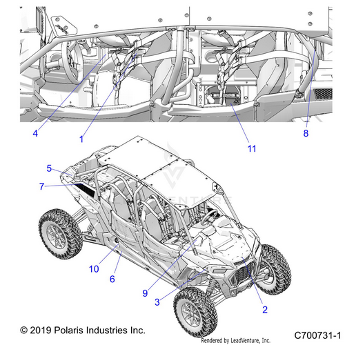 An Image of a Genuine Polaris Parts Schematic Diagram showing the schematic - BODY: DECALS COMMON - 2020 POLARIS RZR TURBO S 4 VELOCITY