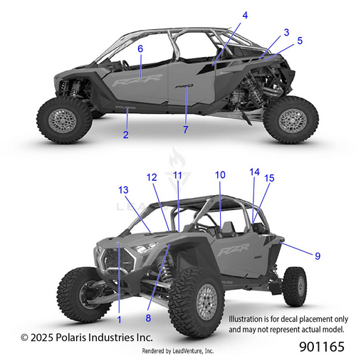 An Image of a Genuine Polaris Parts Schematic Diagram showing the schematic - BODY: DECALS GRAPHICS - 2026 POLARIS RZR PRO R 4 ULTIMATE