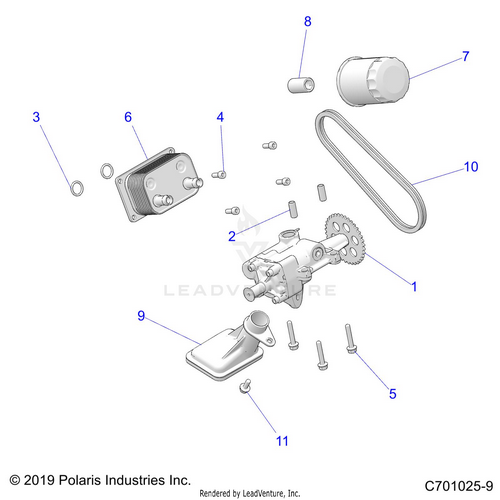 An Image of a Genuine Polaris Parts Schematic Diagram showing the schematic - ENGINE: OIL PUMP and OIL COOLER - 2021 POLARIS RZR 900 TRAIL/TRAIL S