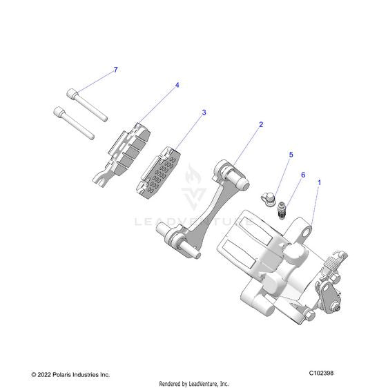 An Image of a Genuine Polaris Parts Schematic Diagram showing the schematic - BRAKES: CALIPER REAR - 2022 POLARIS RZR 200
