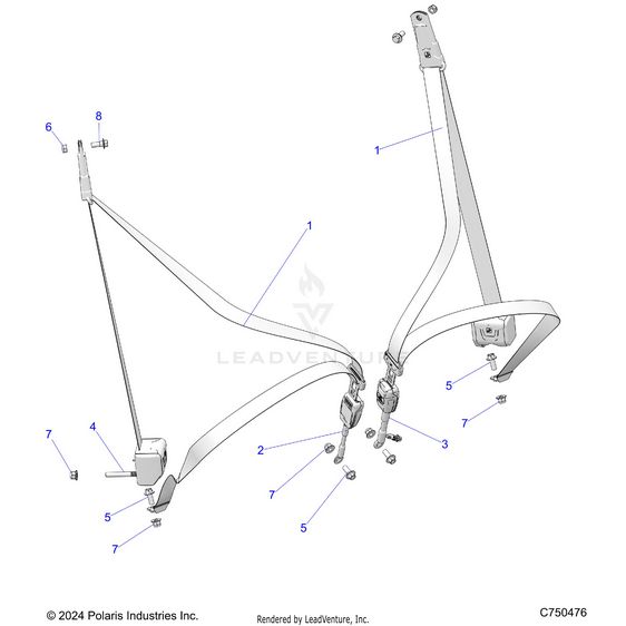 An Image of a Genuine Polaris Parts Schematic Diagram showing the schematic - BODY: SEAT BELT MOUNTING - 2025 POLARIS RZR XP 1000 SPORT