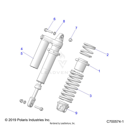An Image of a Genuine Polaris Parts Schematic Diagram showing the schematic - SUSPENSION: FRONT SHOCK MOUNTING - 2019 POLARIS RZR XP 4 TURBO S VELOCITY