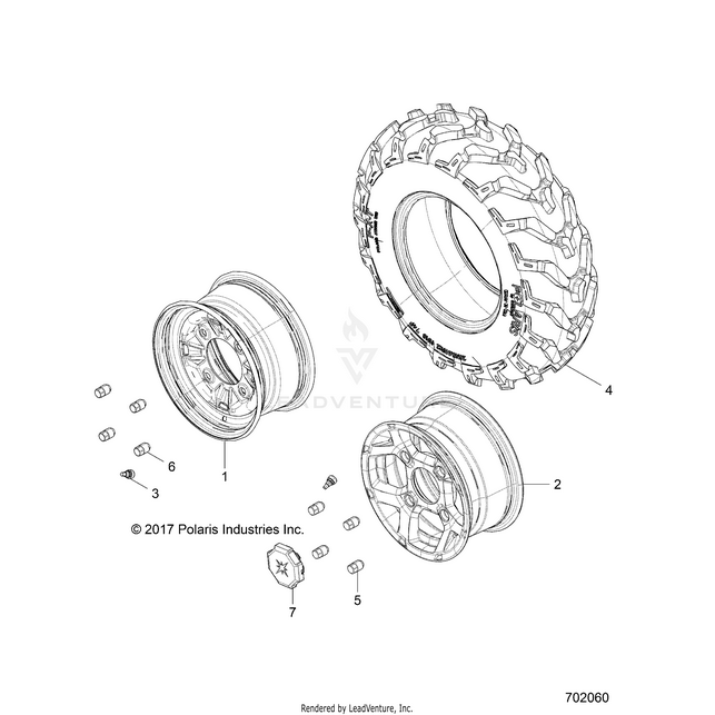 An Image of a Genuine Polaris Parts Schematic Diagram showing the schematic - WHEELS: FRONT - 2019 POLARIS RZR 900/900 EPS