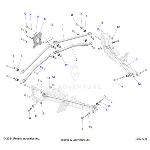 An Image of a Genuine Polaris Parts Schematic Diagram showing the schematic - SUSPENSION: REAR TRAILING ARMS MOUNTING - 2026 POLARIS RZR PRO S ULTIMATE