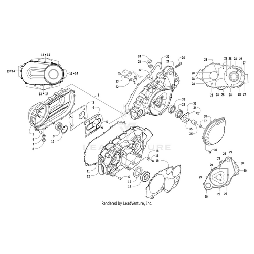 Exploded view diagram of a mechanical gearbox assembly with labeled parts, highlighting the Magneto Cover - Outer by Arctic Cat—ideal for sourcing OEM Arctic Cat parts and UTV ATV components.