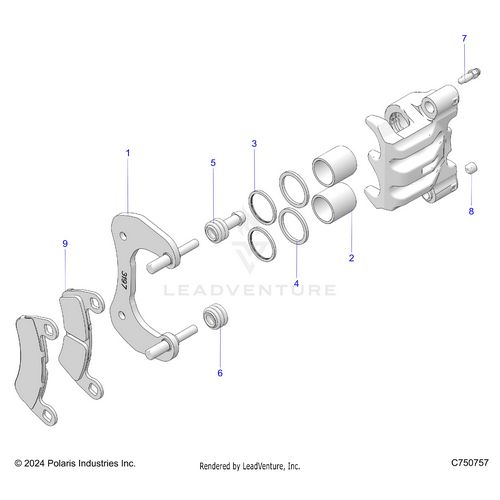 An Image of a Genuine Polaris Parts Schematic Diagram showing the schematic - BRAKES: CALIPER REAR - 2025 POLARIS RZR PRO XP 4 ULTIMATE
