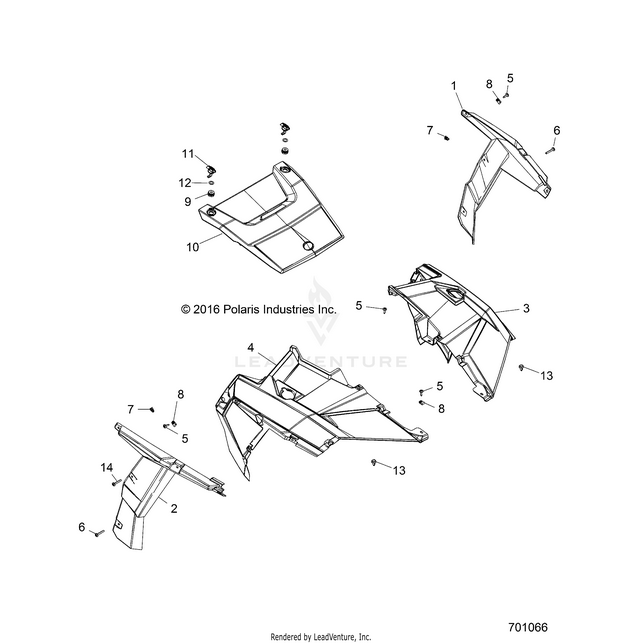 An Image of a Genuine Polaris Parts Schematic Diagram showing the schematic - BODY: HOOD AND FRONT BODY WORK - 2017 POLARIS RZR 900/900 EPS