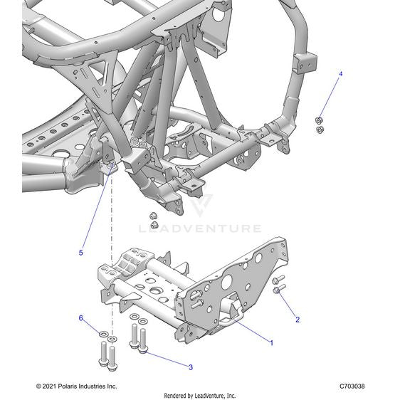 An Image of a Genuine Polaris Parts Schematic Diagram showing the schematic - CHASSIS: MOUNTING FRONT GEARCASE - 2022 POLARIS RZR PRO XP SPORT EVAP