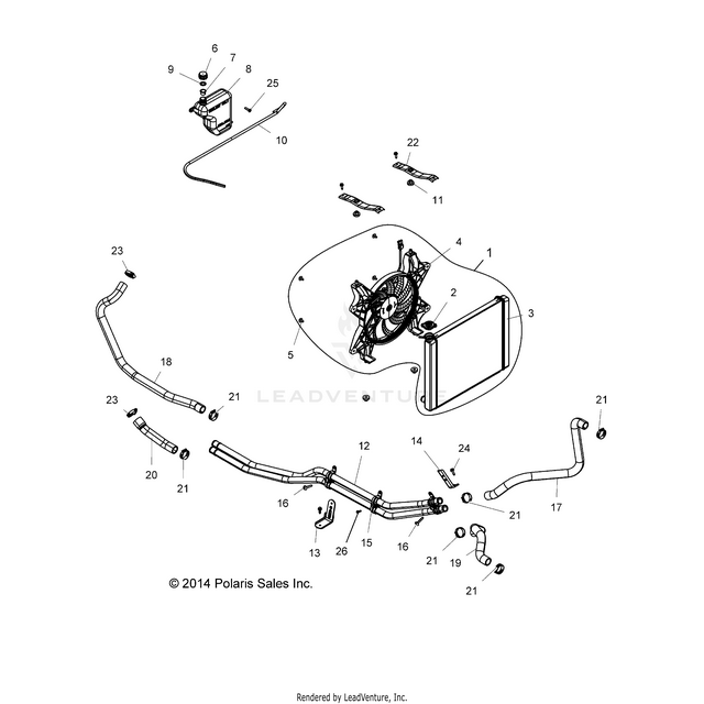 An Image of a Genuine Polaris Parts Schematic Diagram showing the schematic - ENGINE: COOLING SYSTEM - 2015 POLARIS RZR 900/900 EPS