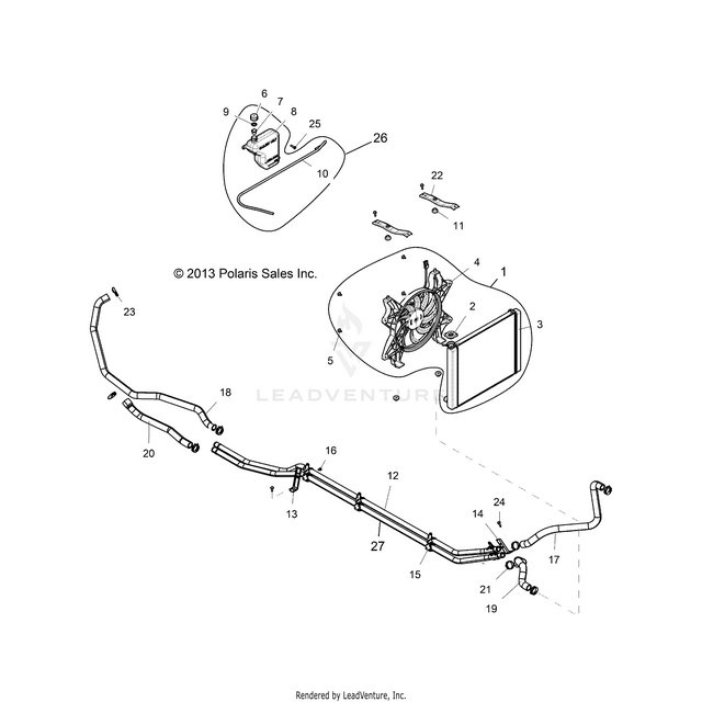 An Image of a Genuine Polaris Parts Schematic Diagram showing the schematic - ENGINE: COOLING SYSTEM - 2015 POLARIS RZR XP 4 1000