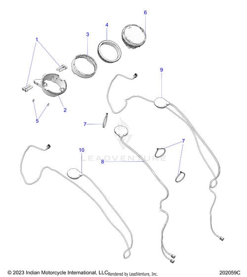 Exploded technical diagram featuring motorcycle parts like the Antenna Ma220 Gps Cell Keycd by Polaris. Each component, including wiring harnesses and connectors, is numbered and labeled in a Witchdoctors.com schematic.
