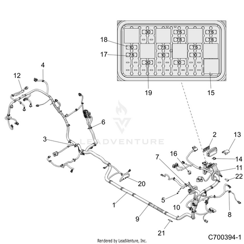 An Image of a Genuine Polaris Parts Schematic Diagram showing the schematic - ELECTRICAL: WIRE HARNESS - 2019 POLARIS RZR TURBO 4
