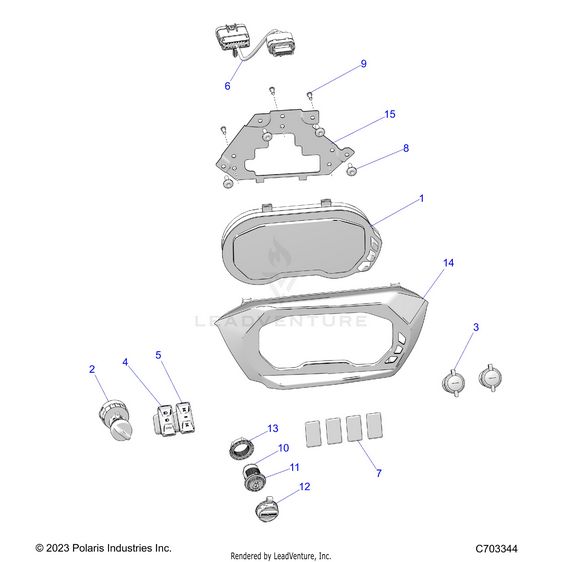 An Image of a Genuine Polaris Parts Schematic Diagram showing the schematic - ELECTRICAL: DASH INSTRUMENTS AND CONTROLS - 2025 POLARIS RZR XP 4 1000 SPORT
