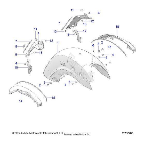 Exploded diagram of the Weld Fender Rear Gwmetsmk [Ghost White Metallic Smoke] by Polaris with numbered parts, brackets, mounting hardware, and covers, showing their arrangement and connection points.