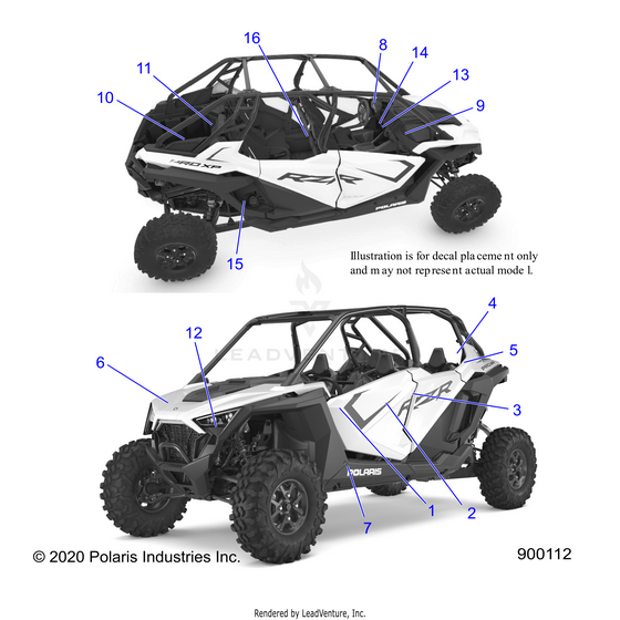 An Image of a Genuine Polaris Parts Schematic Diagram showing the schematic - BODY: DECALS - 2021 POLARIS RZR PRO XP 4 SPORT