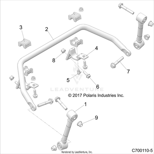 An Image of a Genuine Polaris Parts Schematic Diagram showing the schematic - SUSPENSION: FRONT STABILIZER BAR - 2021 POLARIS RZR RS1 EPS