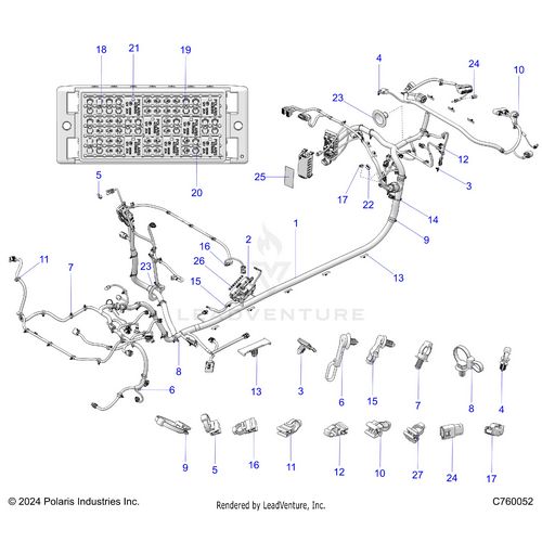 An Image of a Genuine Polaris Parts Schematic Diagram showing the schematic - ELECTRICAL: WIRE HARNESS CHASSIS - 2025 POLARIS RZR PRO XP PREMIUM