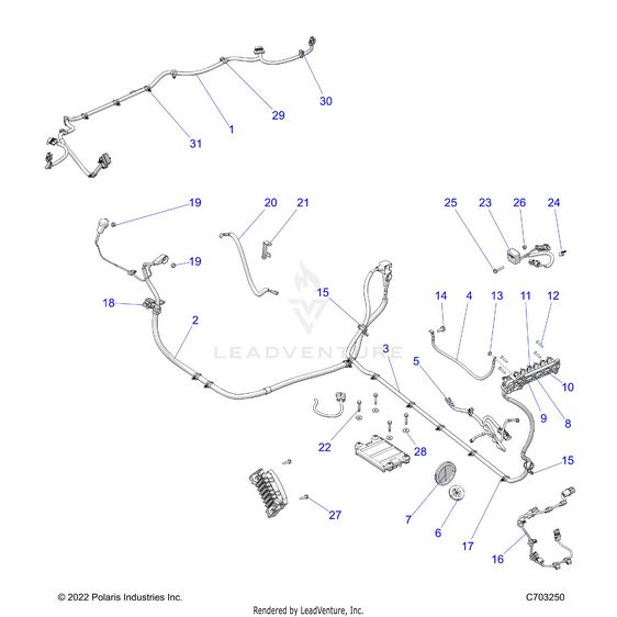 An Image of a Genuine Polaris Parts Schematic Diagram showing the schematic - ELECTRICAL: WIRE HARNESS PERIPHERAL - 2024 POLARIS RZR PRO R ULTIMATE