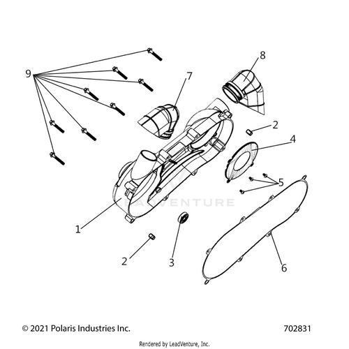 An Image of a Genuine Polaris Parts Schematic Diagram showing the schematic - ENGINE: CRANKCASE COVER ASM LEFT - 2022 POLARIS RZR 200