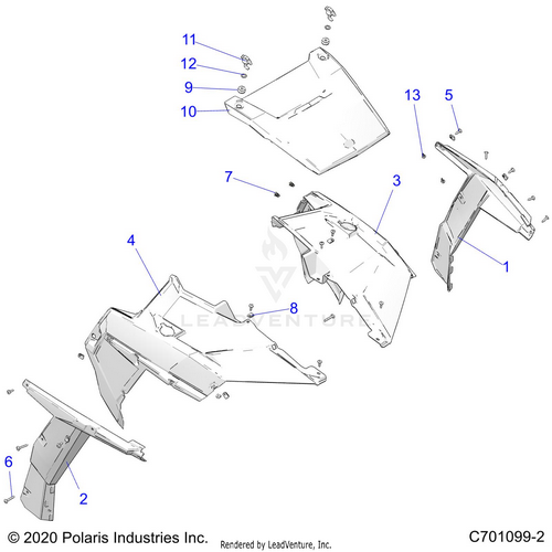 An Image of a Genuine Polaris Parts Schematic Diagram showing the schematic - BODY: HOOD AND FRONT BODY WORK - 2020 POLARIS RZR 900 EPS RIDE COMMAND
