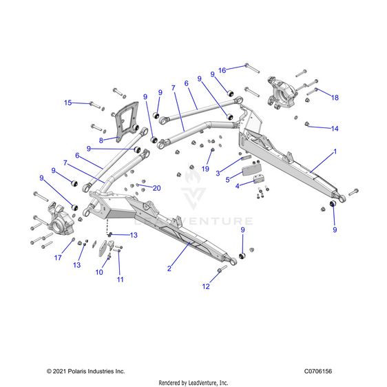 An Image of a Genuine Polaris Parts Schematic Diagram showing the schematic - SUSPENSION: REAR CONTROL ARMS - 2022 POLARIS RZR PRO XP SPORT EVAP