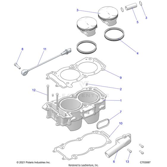 An Image of a Genuine Polaris Parts Schematic Diagram showing the schematic - ENGINE: CYLINDER AND PISTON - 2026 POLARIS RZR XP S 1000 SPORT