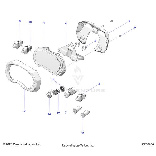 An Image of a Genuine Polaris Parts Schematic Diagram showing the schematic - ELECTRICAL: DASH INSTRUMENTS CONTROLS & LIGHTING - 2025 POLARIS RZR PRO R SPORT
