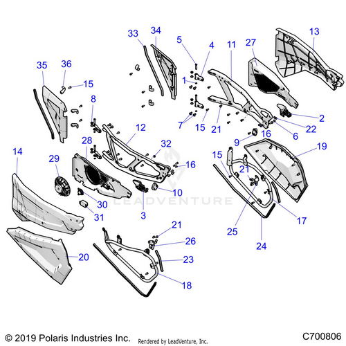 An Image of a Genuine Polaris Parts Schematic Diagram showing the schematic - BODY: DOORS FRONT - 2020 POLARIS RZR TURBO S