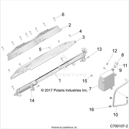 An Image of a Genuine Polaris Parts Schematic Diagram showing the schematic - ENGINE: COOLING RADIATOR MOUNTING - 2018 POLARIS RZR RS1