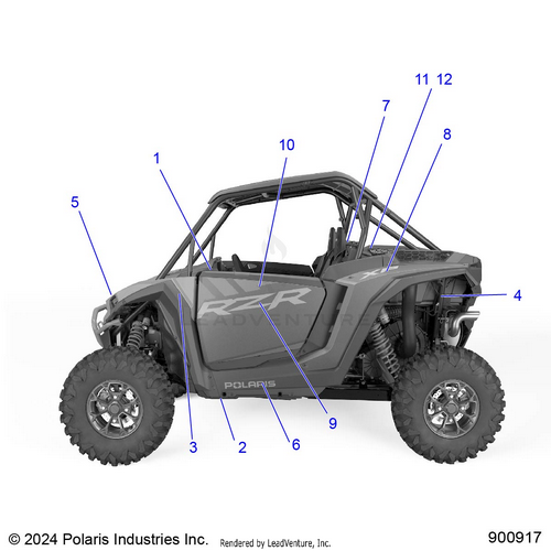 An Image of a Genuine Polaris Parts Schematic Diagram showing the schematic - BODY: DECALS - 2025 POLARIS RZR XP 1000 ULTIMATE