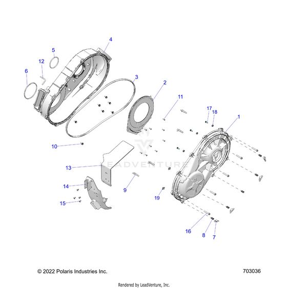 An Image of a Genuine Polaris Parts Schematic Diagram showing the schematic - DRIVE TRAIN: CLUTCH COVER INNER/OUTER - 2024 POLARIS RZR PRO R 4 PREMIUM