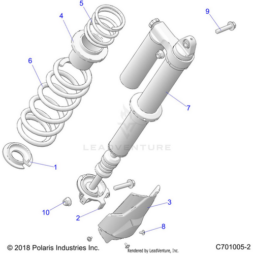 An Image of a Genuine Polaris Parts Schematic Diagram showing the schematic - SUSPENSION: REAR SHOCK MOUNTING - 2023 POLARIS RZR XP 4 1000 SPORT