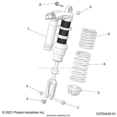 An Image of a Genuine Polaris Parts Schematic Diagram showing the schematic - SUSPENSION: FRONT SHOCK MOUNTING - 2023 POLARIS RZR PRO R 4 LV