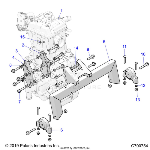 An Image of a Genuine Polaris Parts Schematic Diagram showing the schematic - ENGINE: MOUNTING & LONG BLOCK - 2021 POLARIS RZR TRAIL